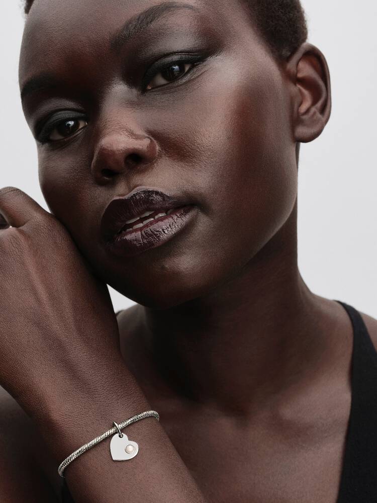 Pandora June Engravable Heart White Stone Dangle Charm