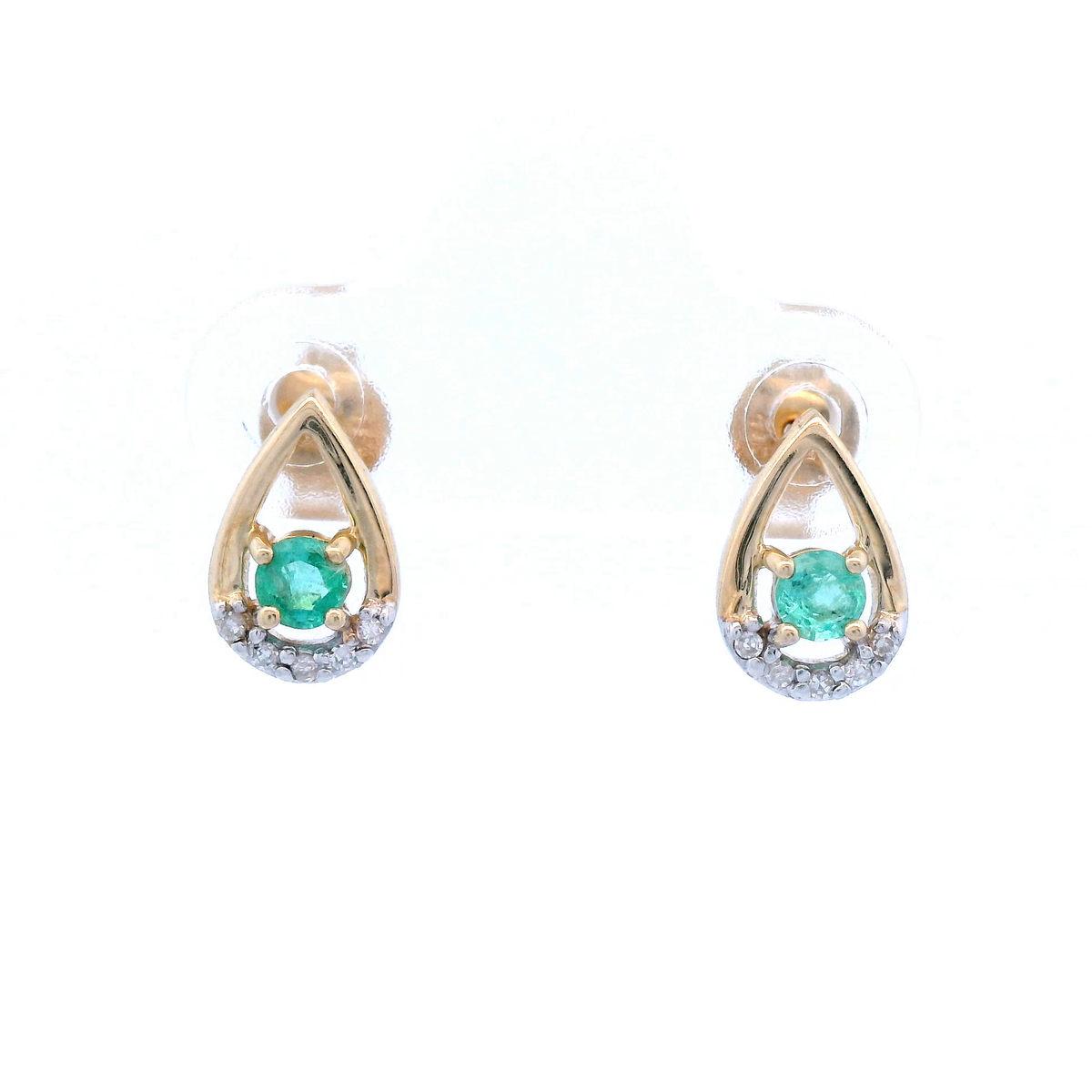 Teardrop Diamond and Emerald Set Earrings in Yellow Gold