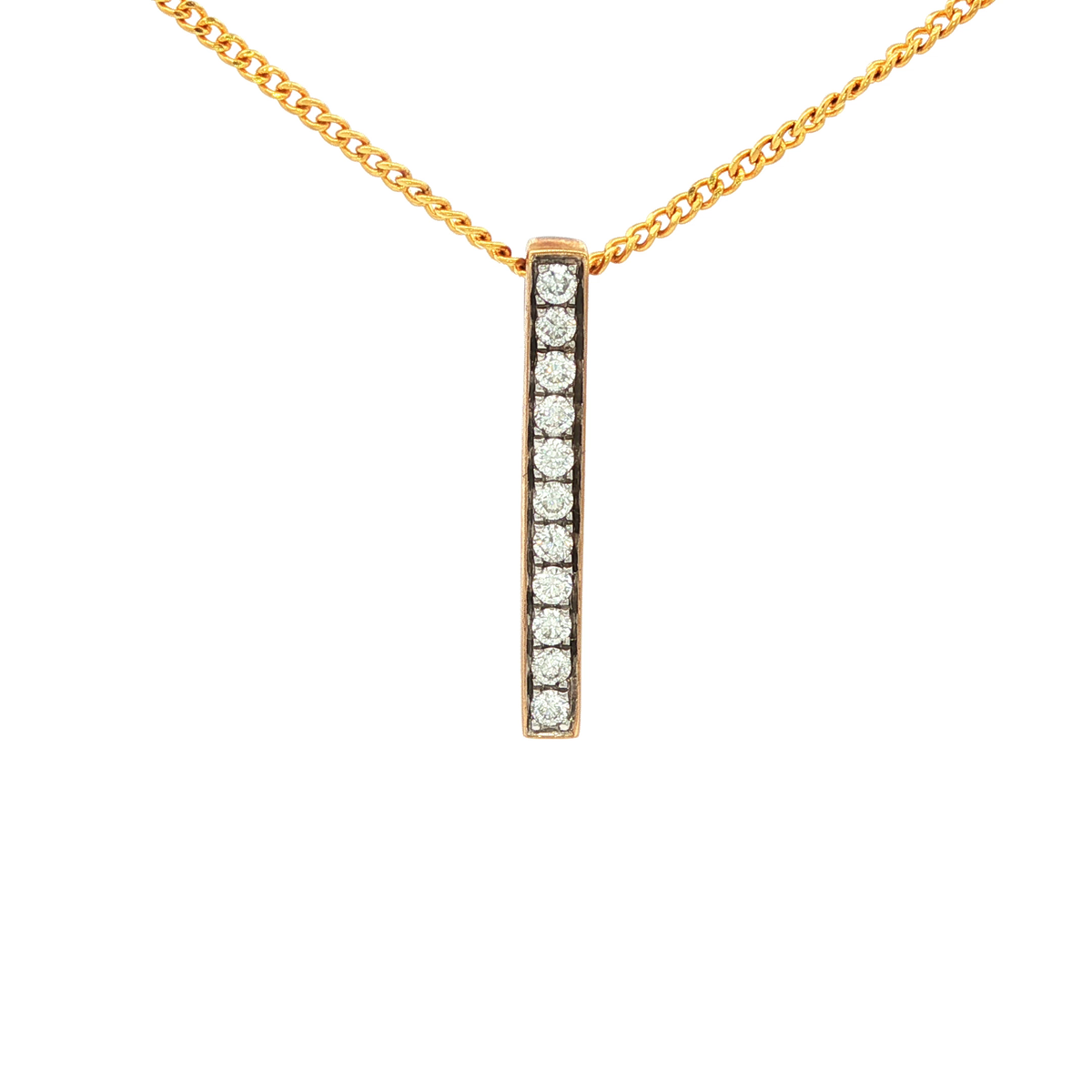 Yellow Gold Diamond Bar Pendant Necklace