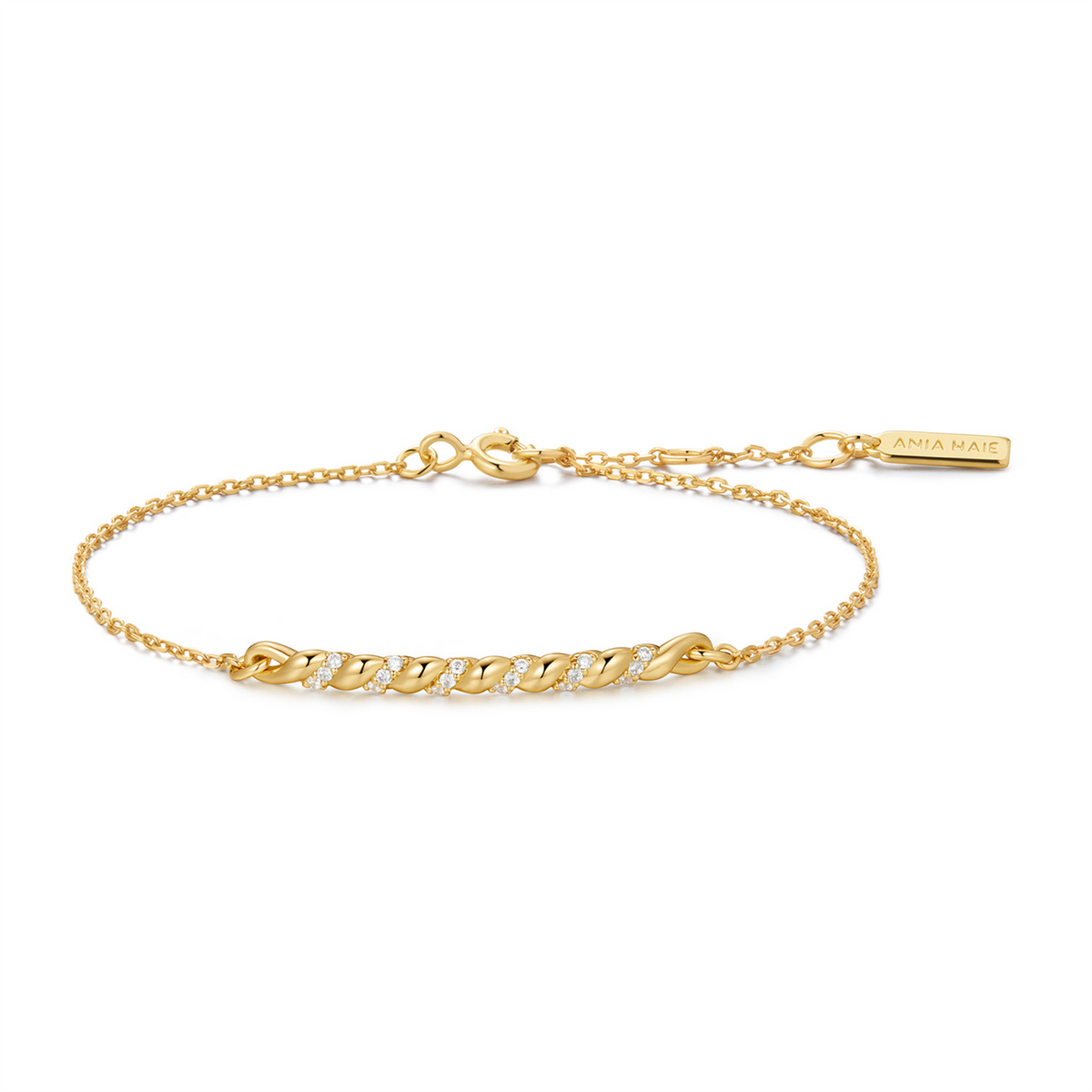 Ania Haie Tide Gold CZ Twisted Bar Bracelet