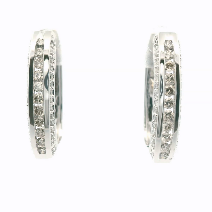 9CT W/G LONG SQUARE STYLE DIA HUGGIES W DIAS ON 3 SIDES OF EARRINGS