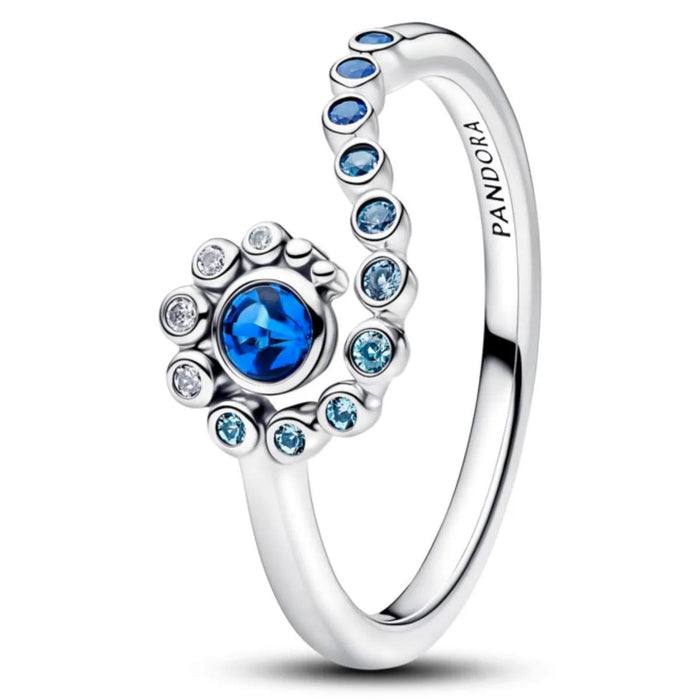 Disney Moana sterling silver ring with clear cubic zirconia, icy green, icy blue, royal blue and london blue crystal