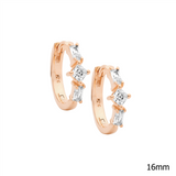 Ellani SS Baguette & Princess WH CZ 16mm Hoop Earrings W/Rose Gold Plating