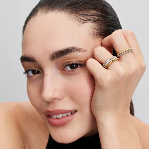 Heart 14k gold-plated ring with clear cubic zirconia and shimmering white enamel