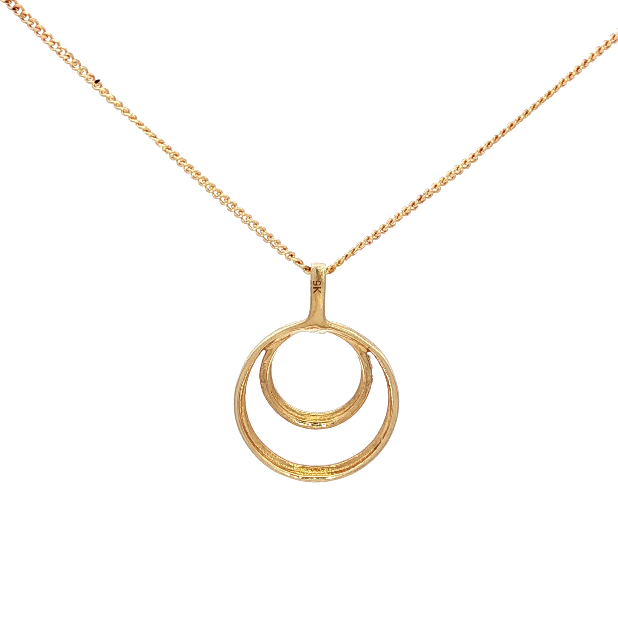 Double Circle Diamond Set Pendant in 9 Carat White and Yellow Gold
