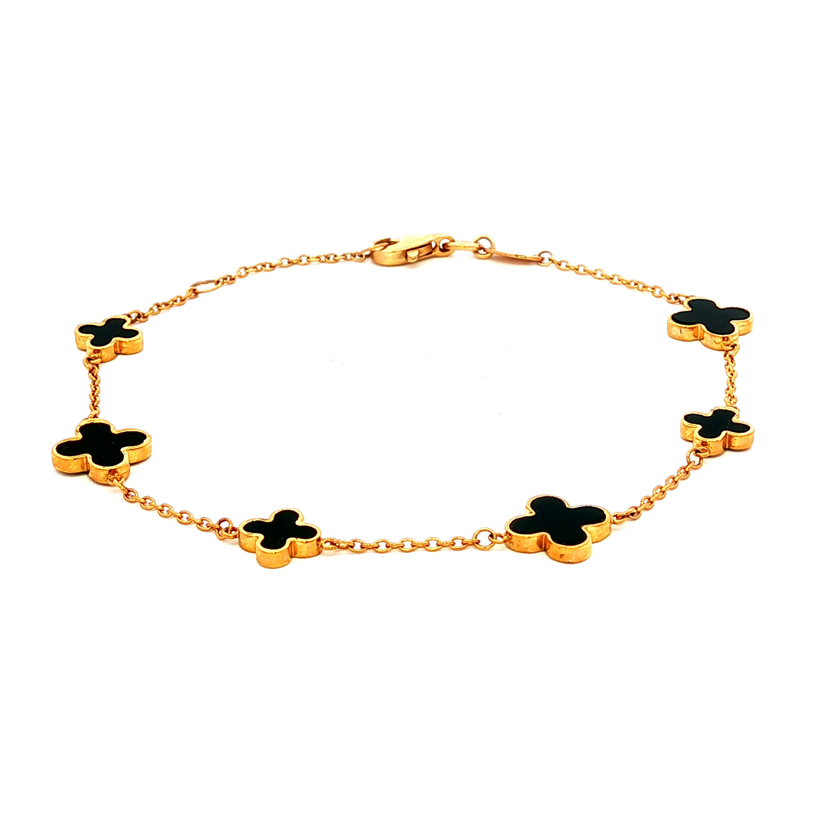 Black Enamel Clover Inspired Bracelet in Yellow Gold