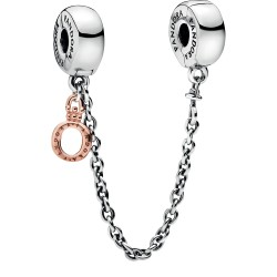 Pandora Rose & Silver Dangling Crown O Safety Chain Charm