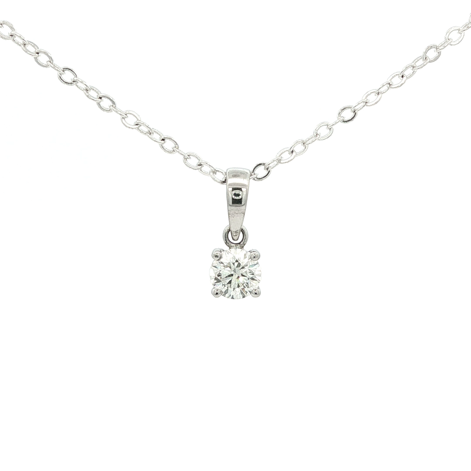 Classic White Gold Round Brilliant Diamond Pendant Necklace