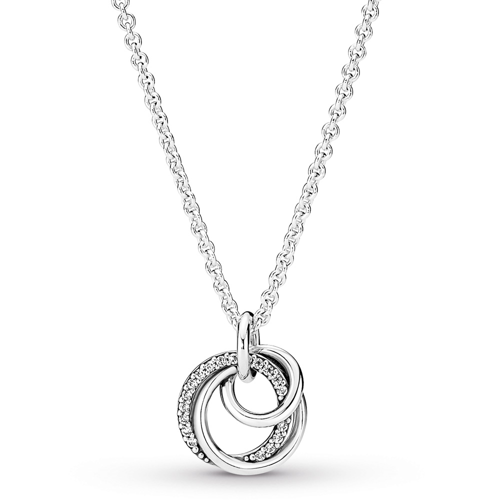 Encircled sterling silver necklace with clear cubic zirconia pendant