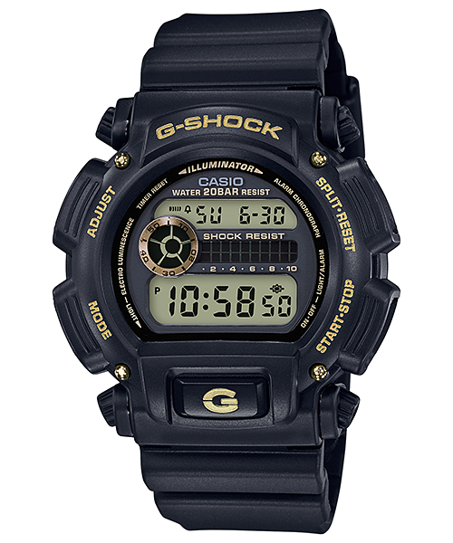 Casio Men's Digital Black and Gold Resin Strap G-Shock Watch DW9052GBX1A9