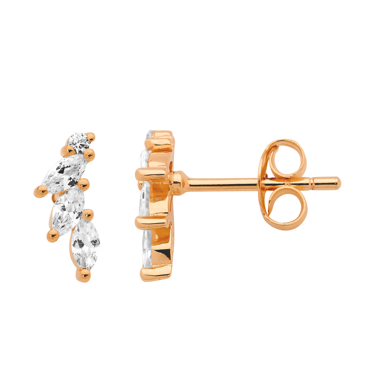 Ellani Rose Gold Plated Marquise & Round Stud Earrings