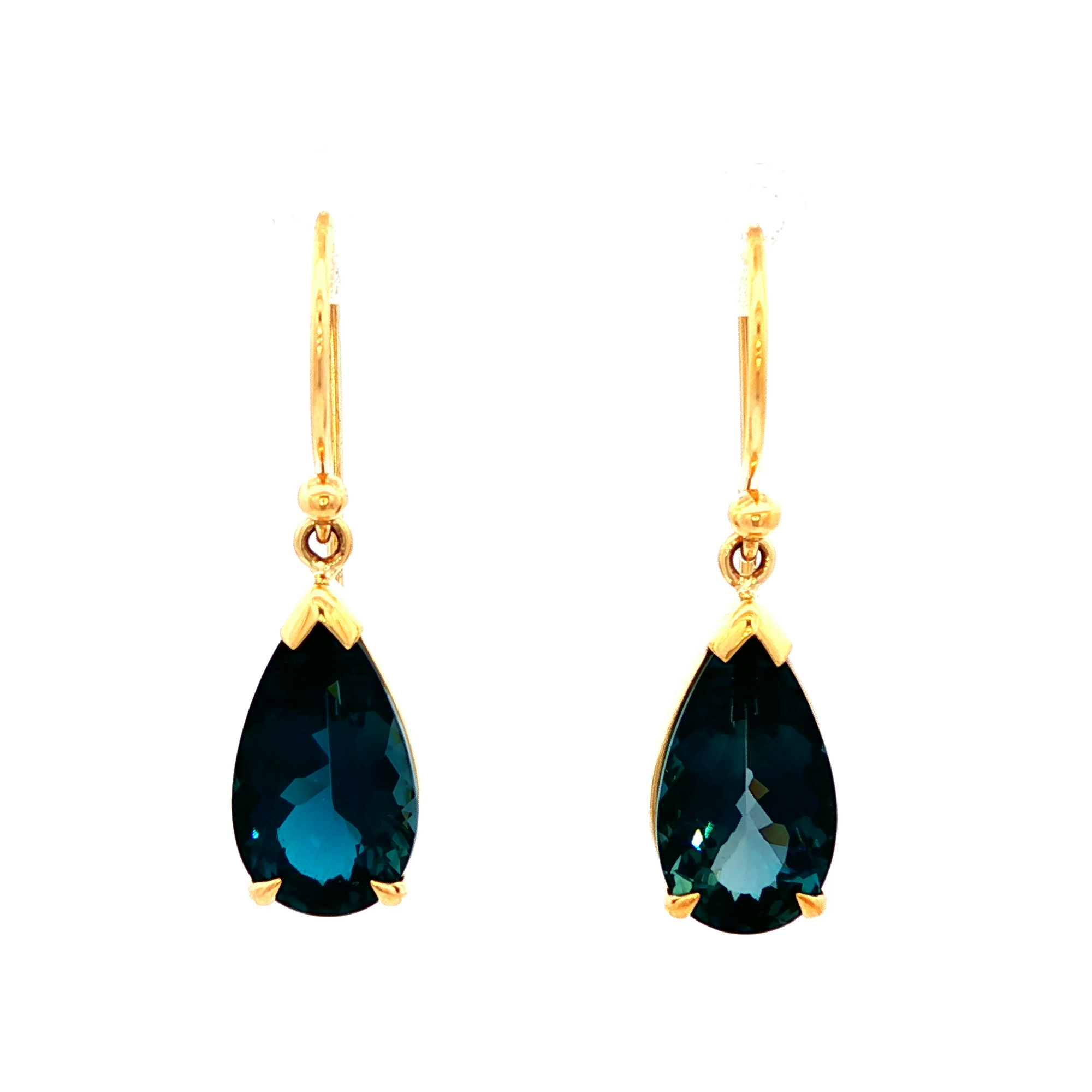 London Blue Tear Drop Earrings in Yellow Gold