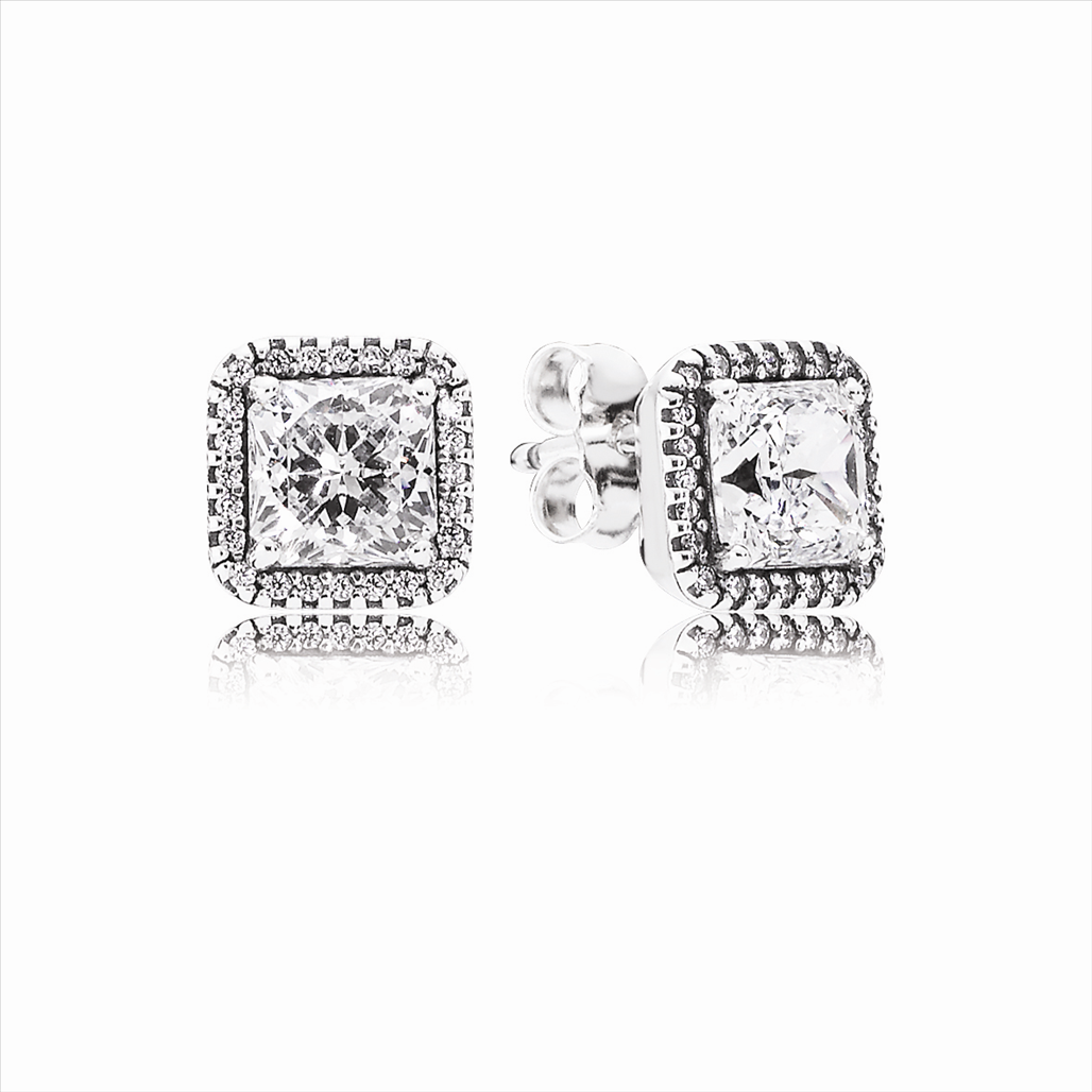 Pandora Square Sparkle Halo Stud Earrings