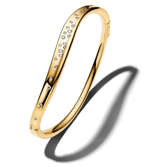 14k gold-plated bangle with clear cubic zirconia