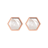 Bronzallure Alba Hexagonal Button Earrings White Mother of Pearl