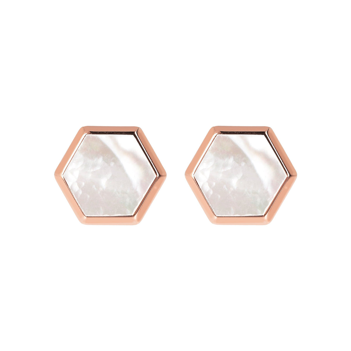 Bronzallure Alba Hexagonal Button Earrings White Mother of Pearl