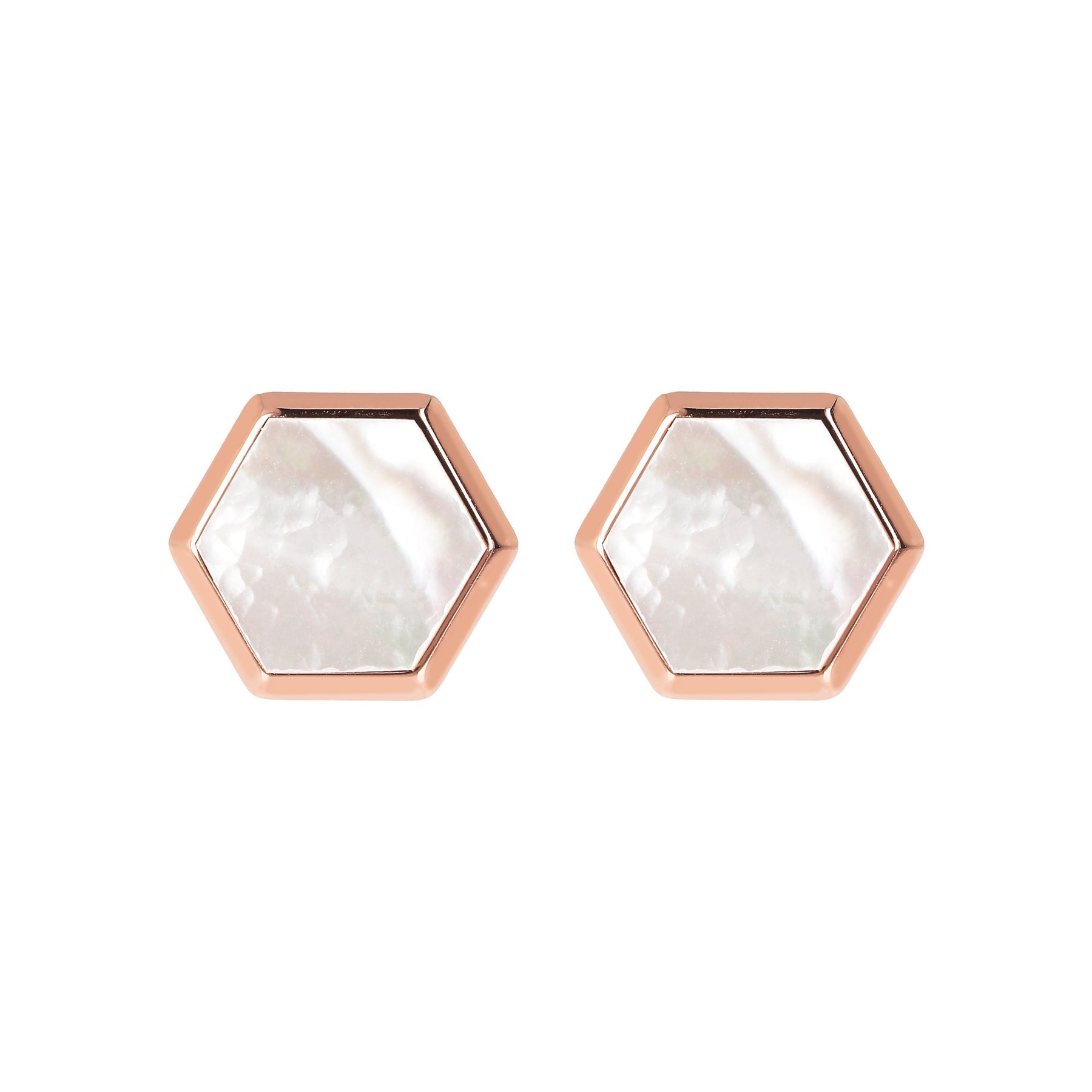 Bronzallure Alba Hexagonal Button Earrings White Mother of Pearl