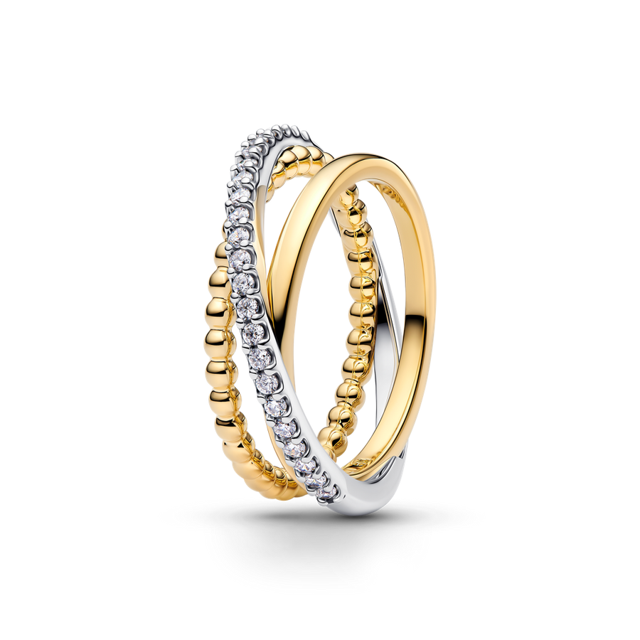 Sterling silver and 14k gold-plated ring with clear cubic zirconia