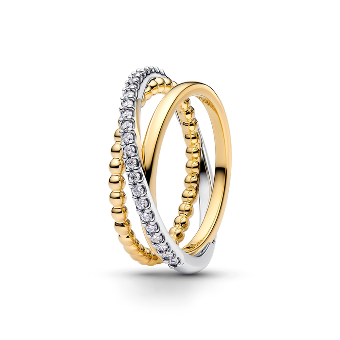 Sterling silver and 14k gold-plated ring with clear cubic zirconia
