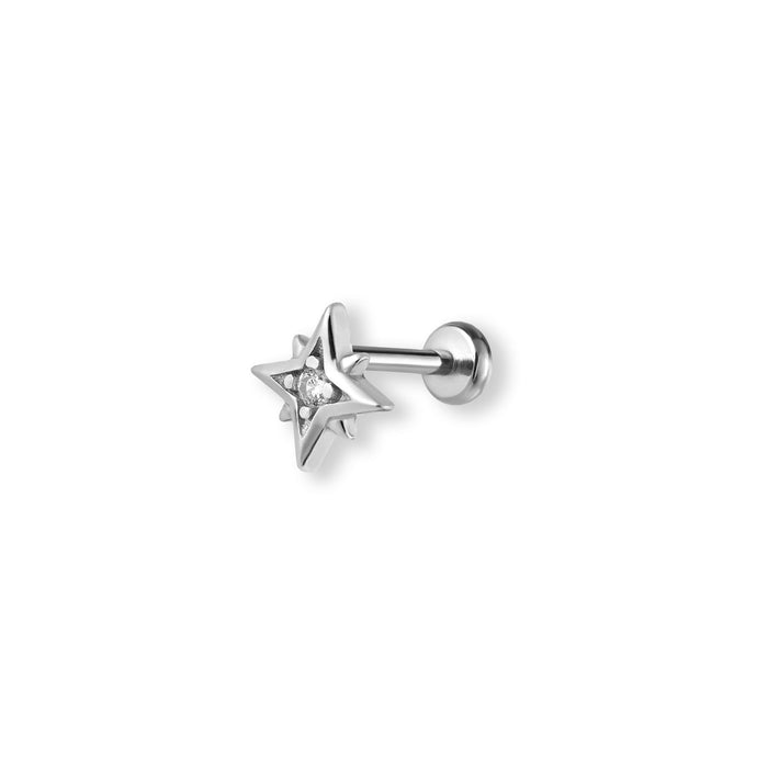 Single Helix Stud with Cubic Zirconia and a Titanium Back
