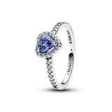 Heart sterling silver ring with cornflower blue crystal and clear cubic zirconia