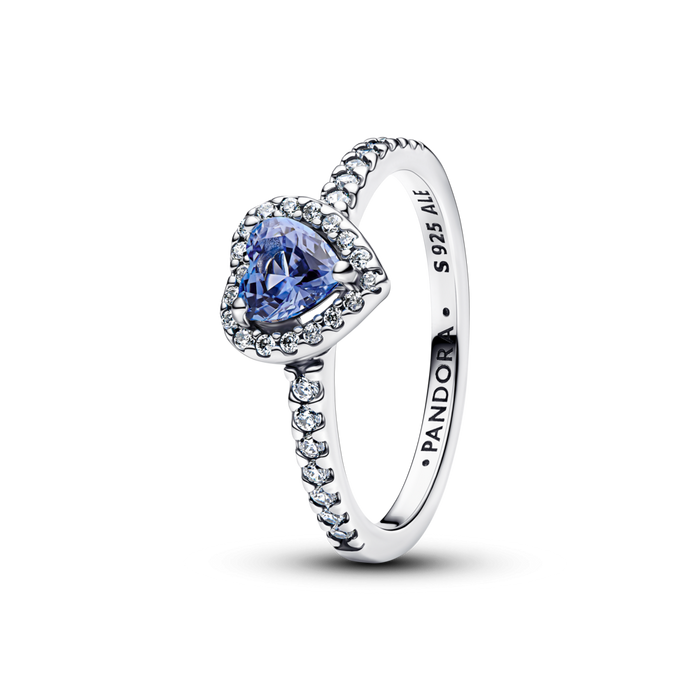 Heart sterling silver ring with cornflower blue crystal and clear cubic zirconia