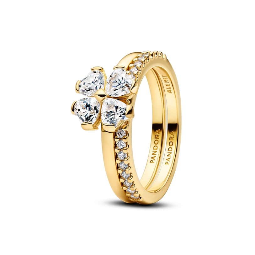 Clover sterling silver splittable ring with clear cubic zirconia