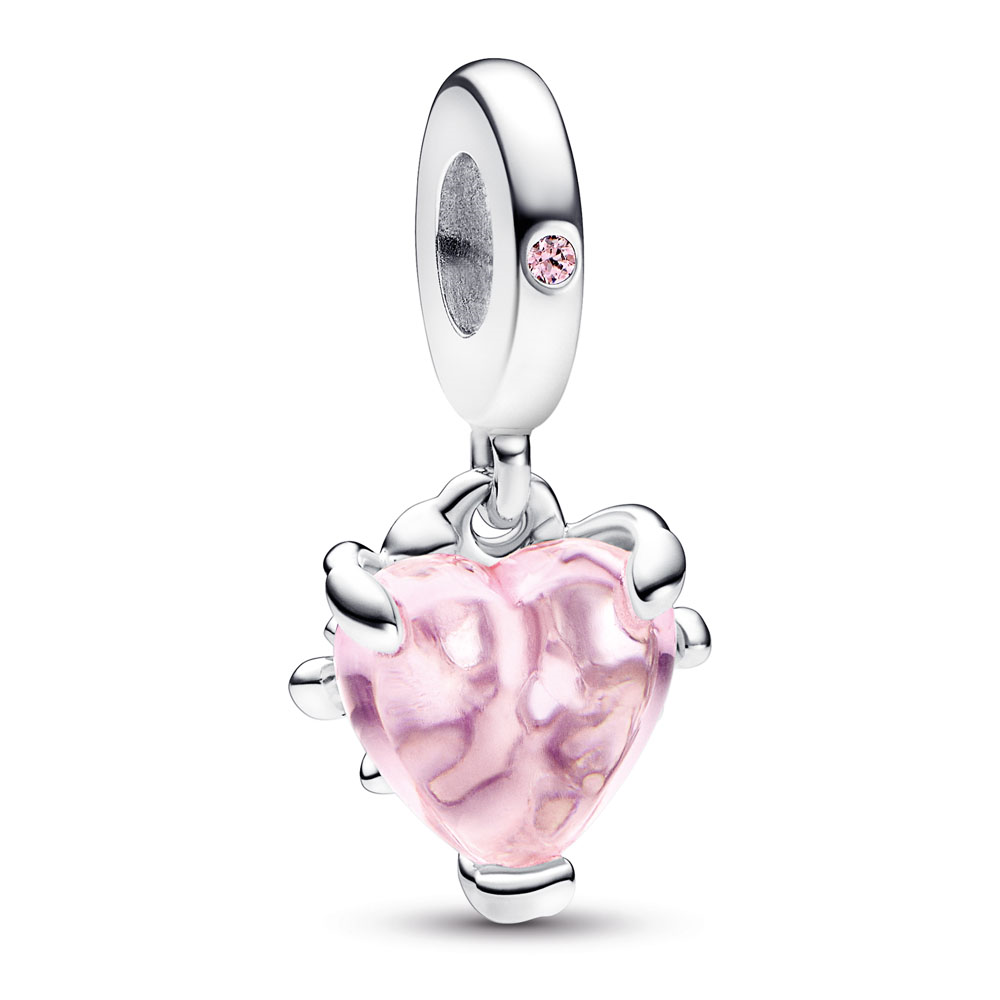 Family tree sterling silver dangle with fancy fairy tale pink cubic zirconia and rose shadow pink crystal