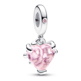 Family tree sterling silver dangle with fancy fairy tale pink cubic zirconia and rose shadow pink crystal