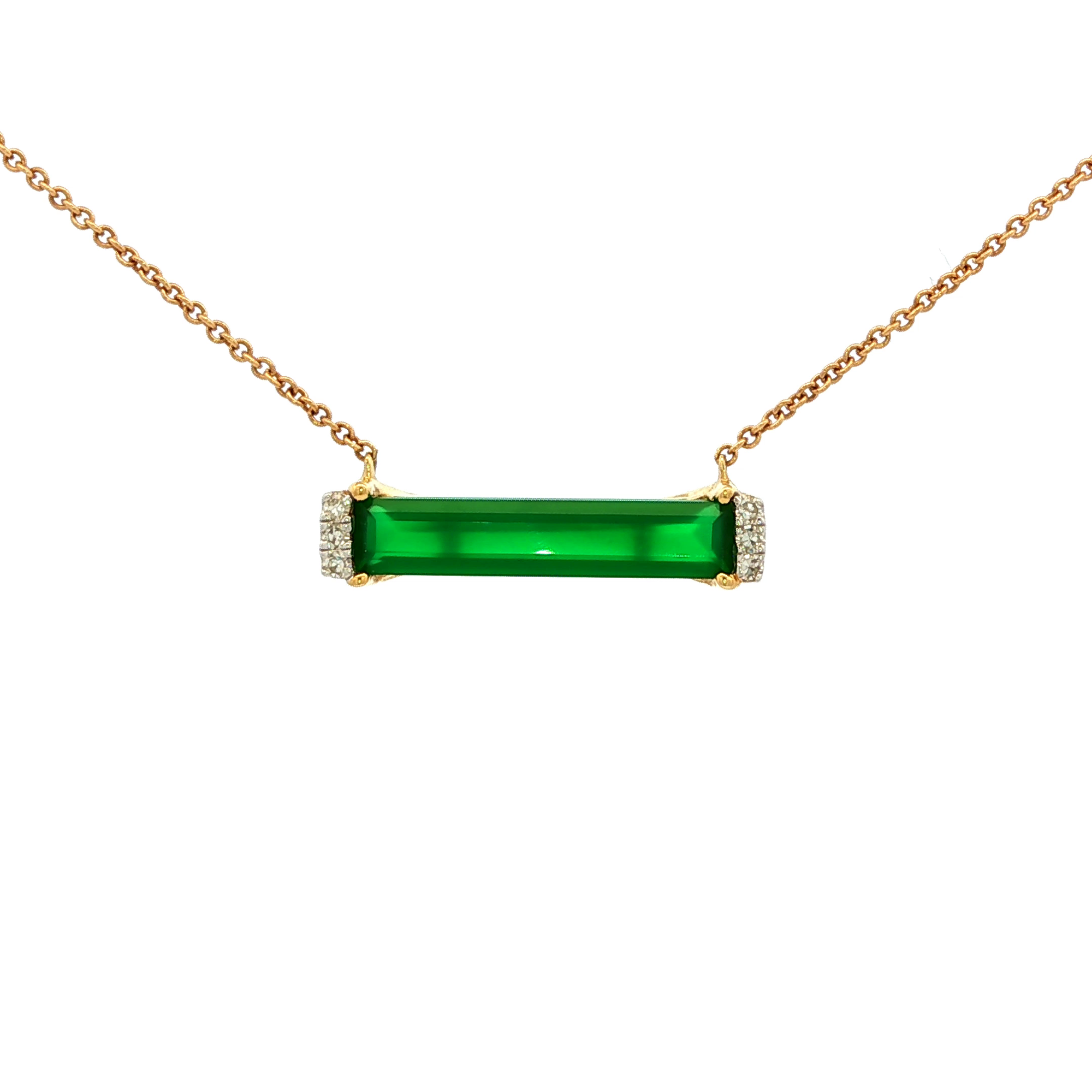 Diamond and Green Onyx Necklace in Yellow Gold