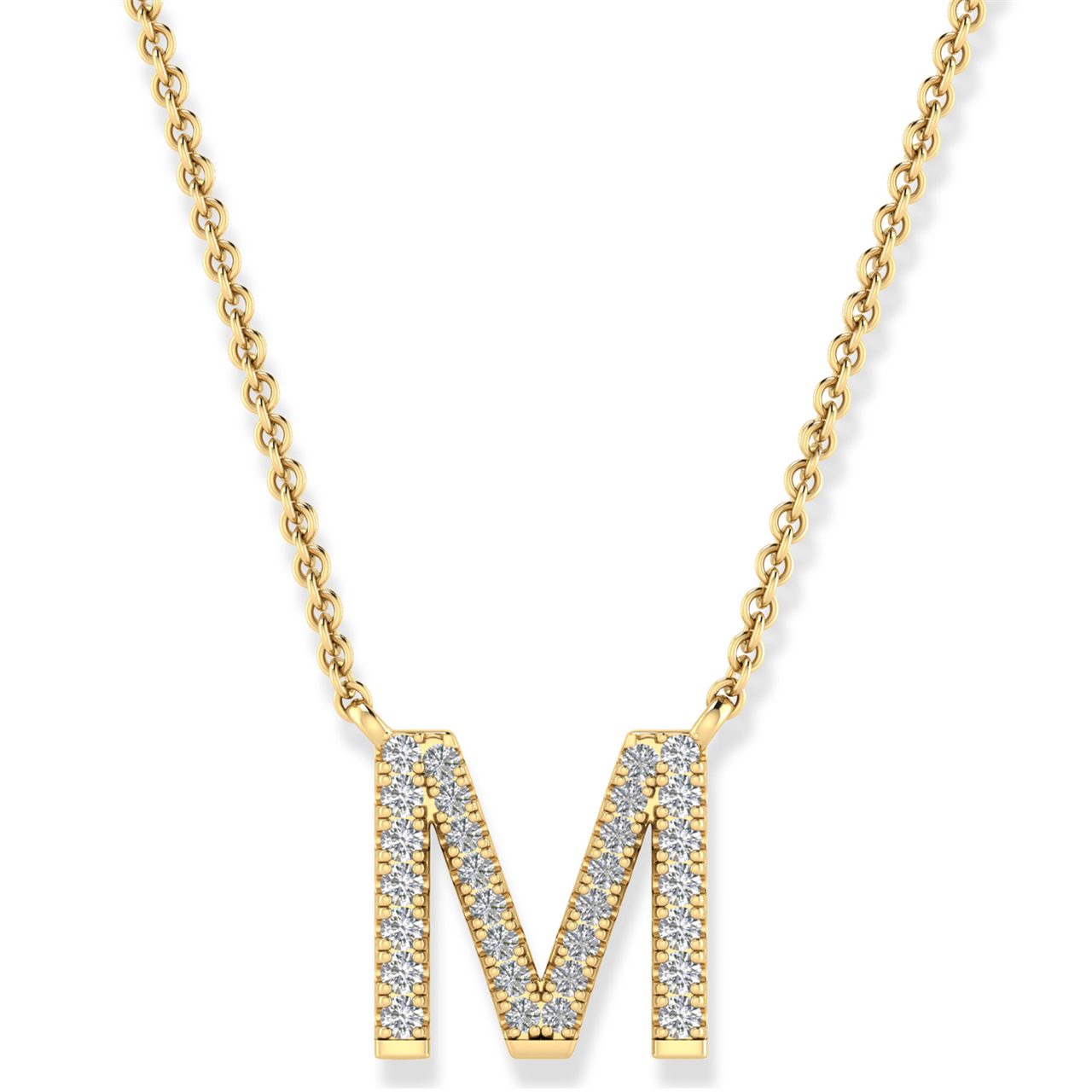 Diamond Set "M" Initial Necklace in 9 carat Yellow Gold