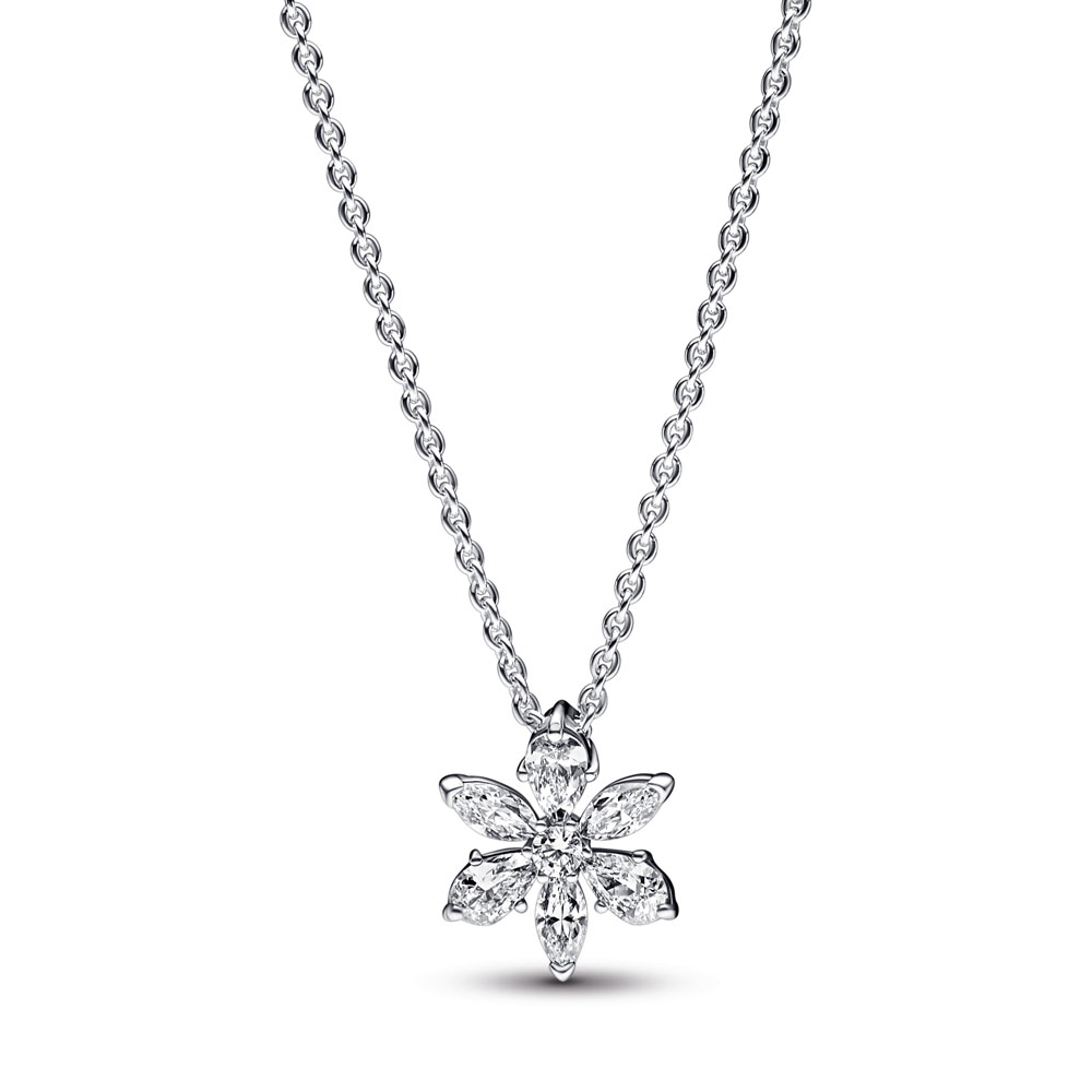 Herbarium cluster sterling silver collier with clear cubic zirconia
