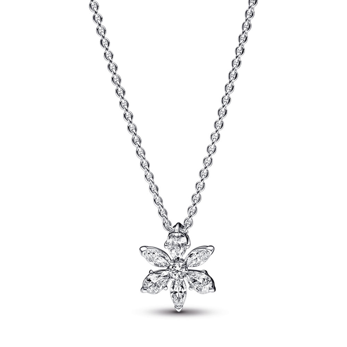 Herbarium cluster sterling silver collier with clear cubic zirconia