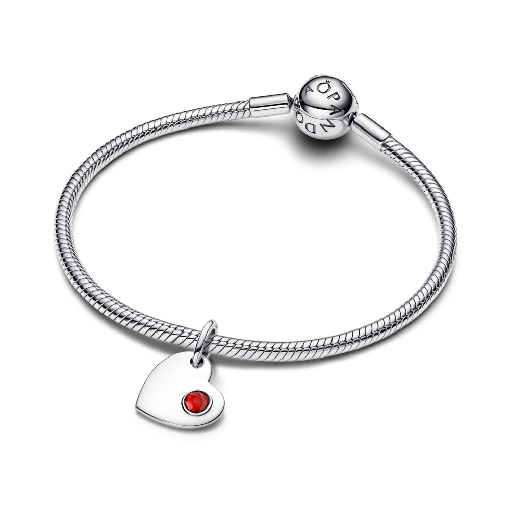 Pandora Engravable Heart Red Stone Dangle Charm