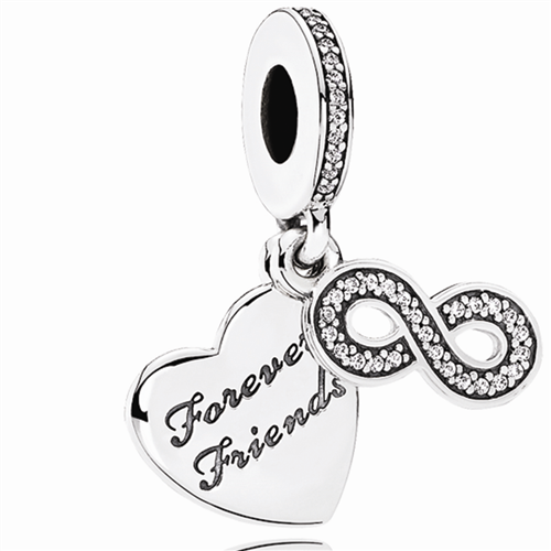 Forever Friends Hanging Silver Charm w CZ