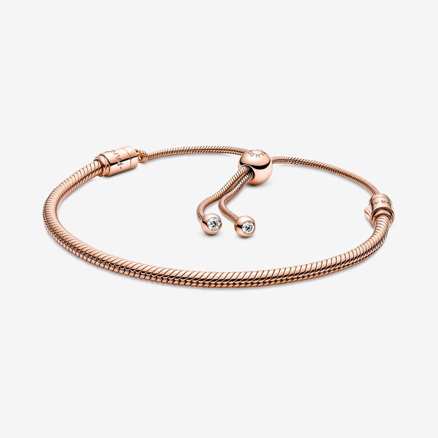 Snake chain 14k rose gold-plated bracelet with clear cubic zirconia
