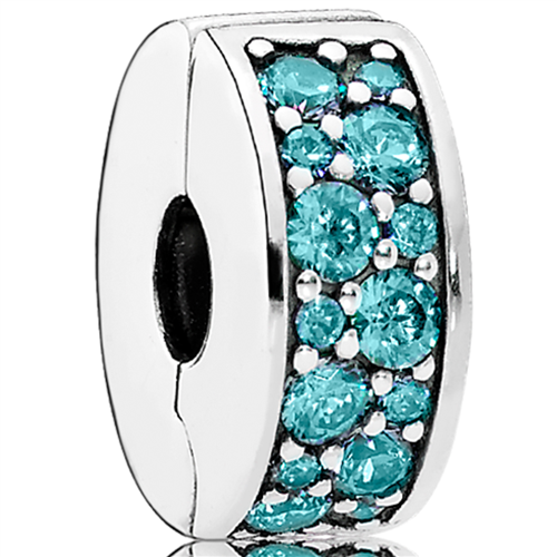 Teal Shinning Elegance Silver Spacer Clip w Teal CZ
