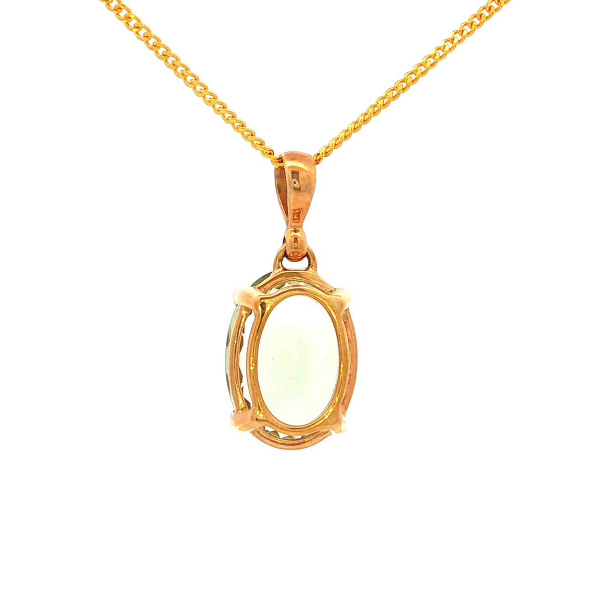 Oval Faceted Green Amethyst Pendant in Yellow Gold