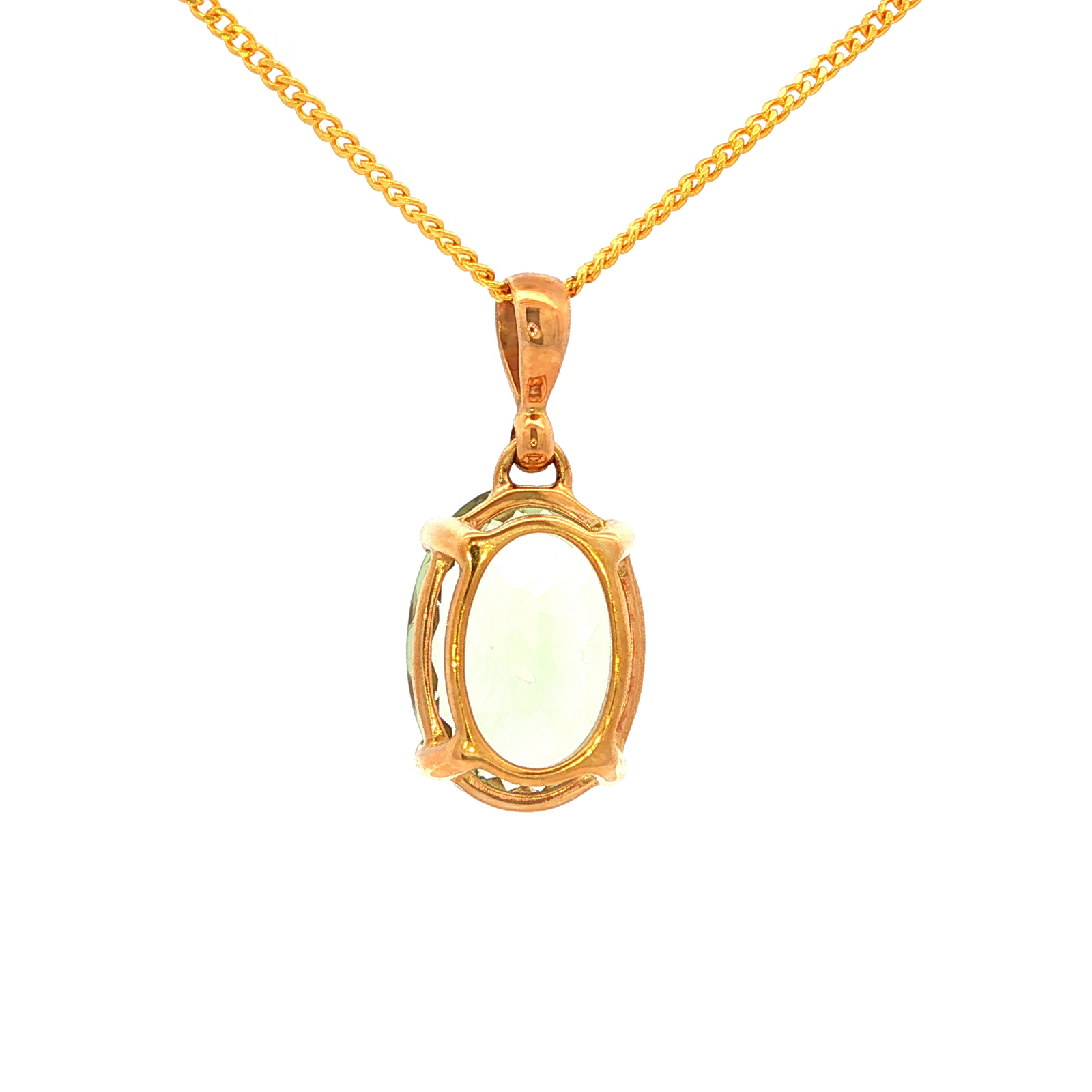 Oval Faceted Green Amethyst Pendant in Yellow Gold