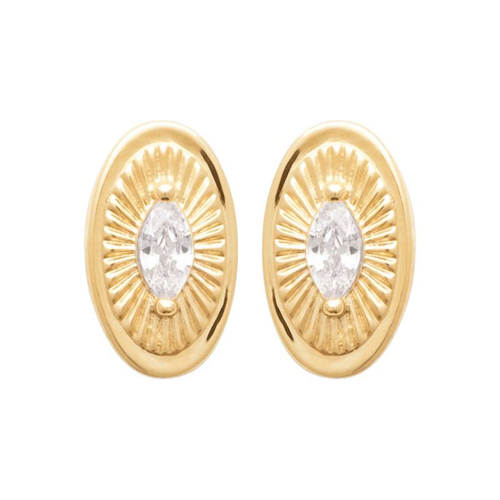 18CT YG Plated Alloy CZ MarQ Oval Star Burst Stud Earrings