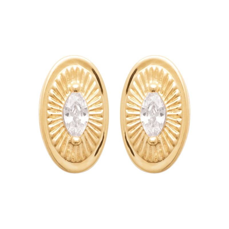 18CT YG Plated Alloy CZ MarQ Oval Star Burst Stud Earrings