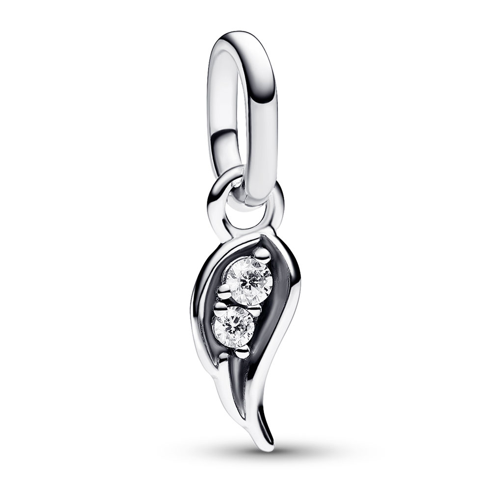 Angel wing sterling silver mini dangle with clear cubic zirconia