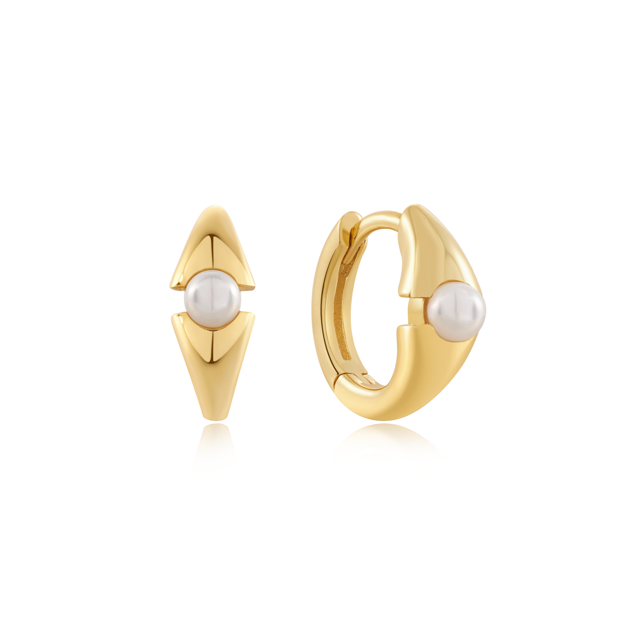 Ania Haie Shell Pearl Geometric Huggie Hoop Earrings