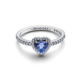 Heart sterling silver ring with cornflower blue crystal and clear cubic zirconia