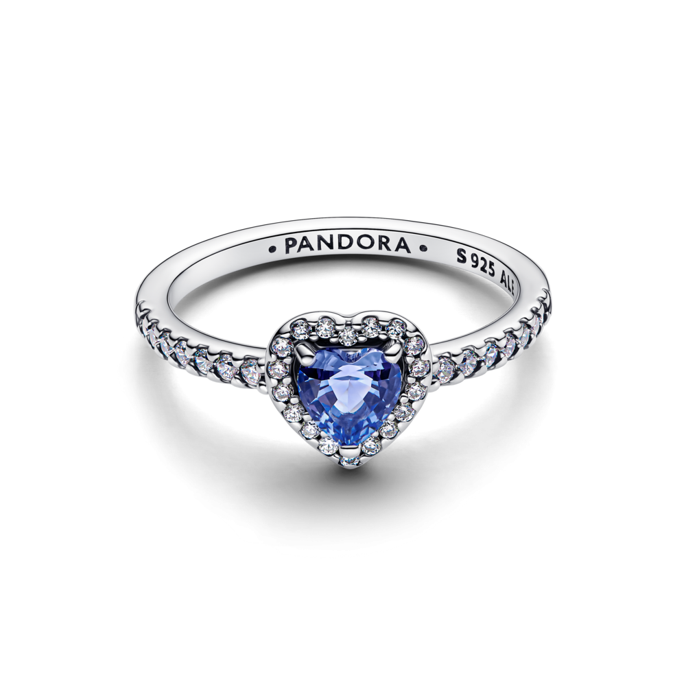 Heart sterling silver ring with cornflower blue crystal and clear cubic zirconia