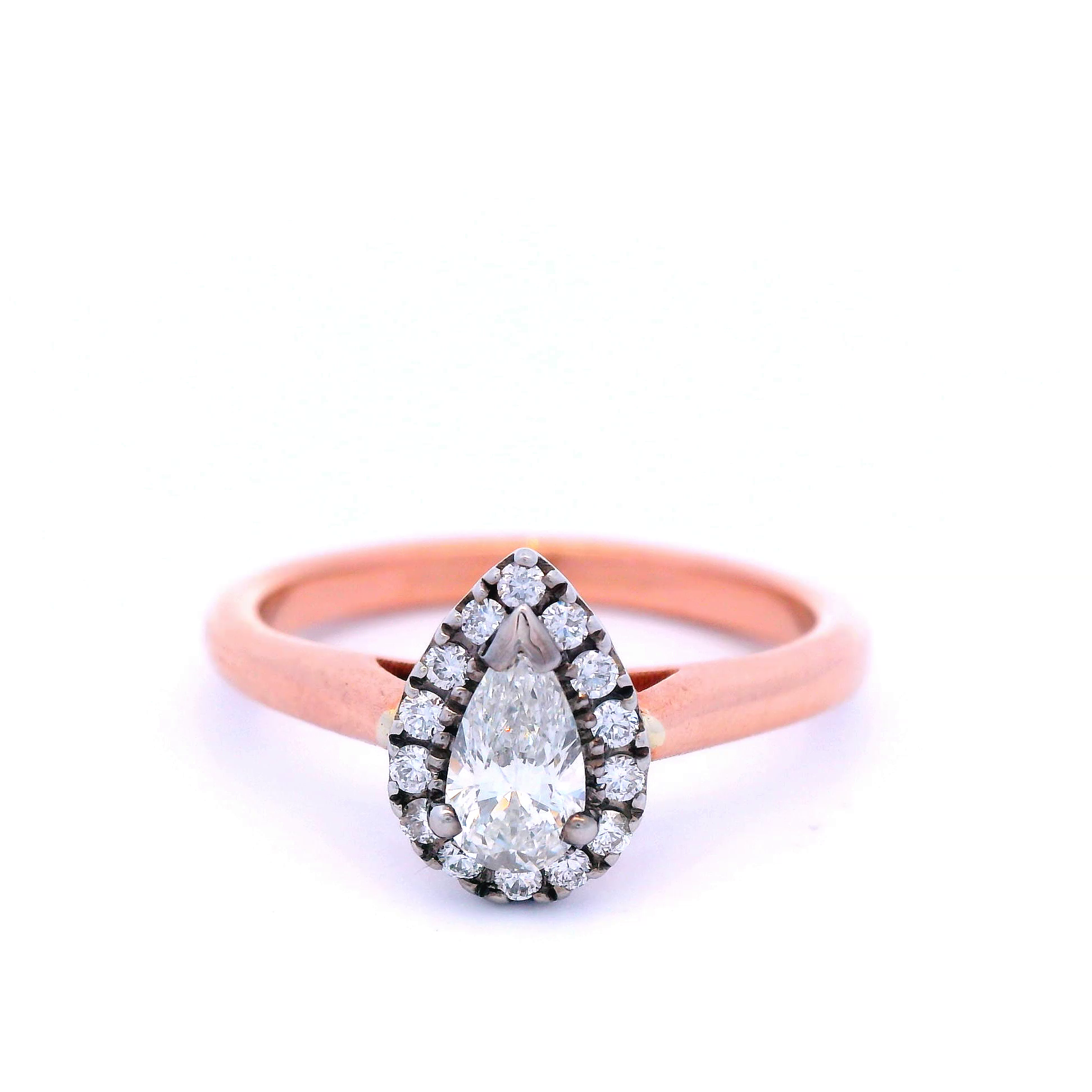 Halo Set Pear Shaped Diamond Engagement Ring set in Rose Gold