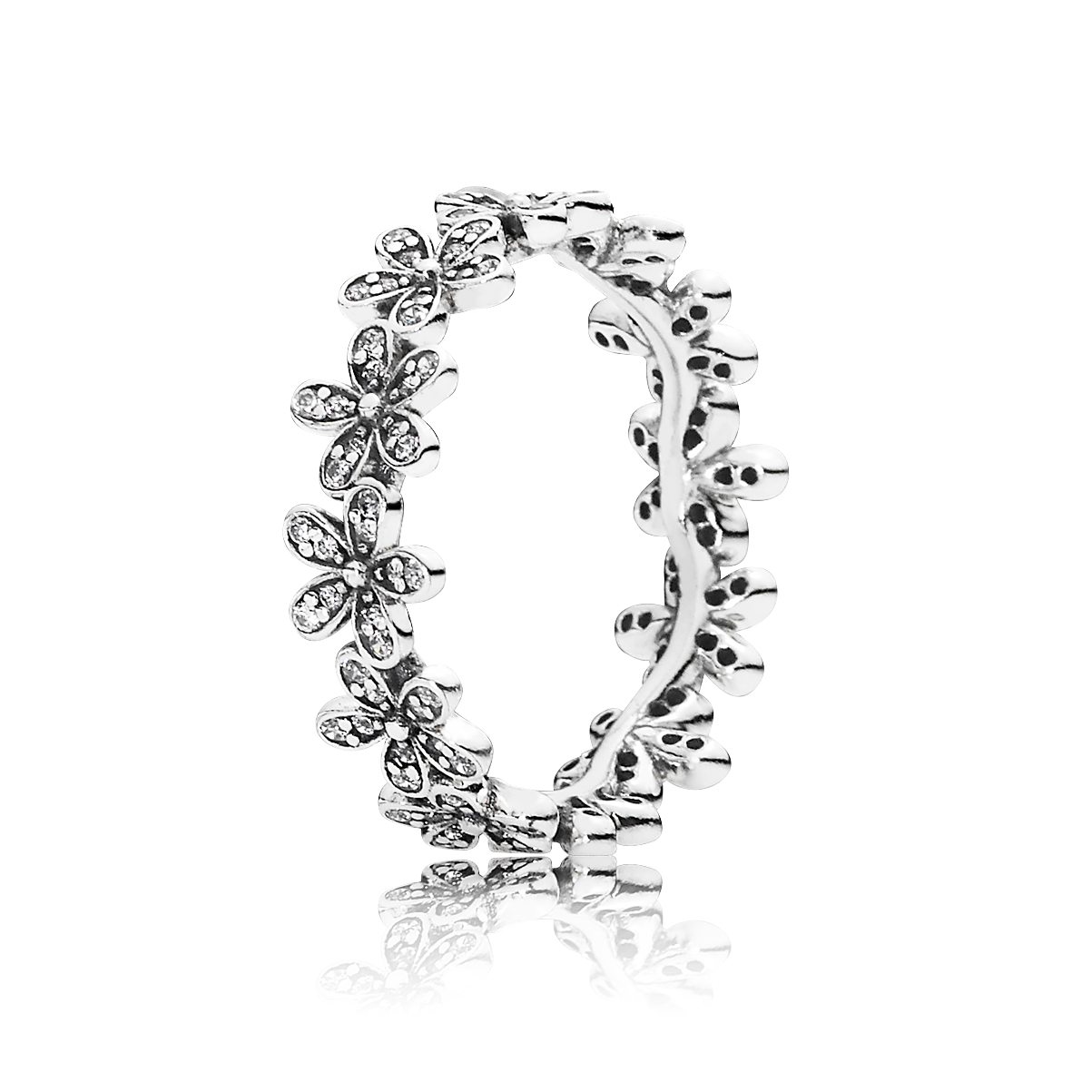 Dazzling Daisy Chain Silver Ring Band w Bead Set CZ