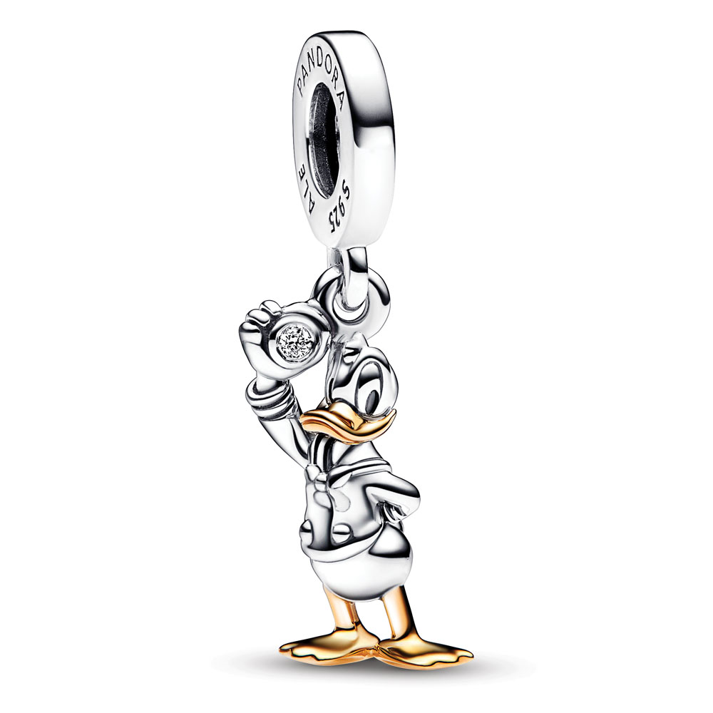 Disney 100 Donald Duck sterling silver and 14k gold dangle with 0.009 ct TW GHI SI1+ round brilliant-cut lab-created diamond