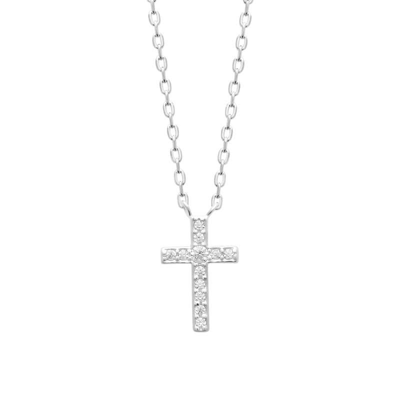 Sterling Silver Cross Necklet with Cubic Zirconia