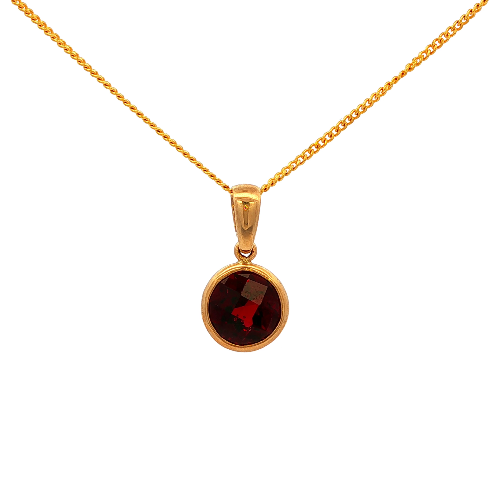 Round Faceted Garnet Pendant in Yellow Gold